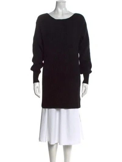 Pre-owned Intermix Wool Bateau Neckline Sweater In Black