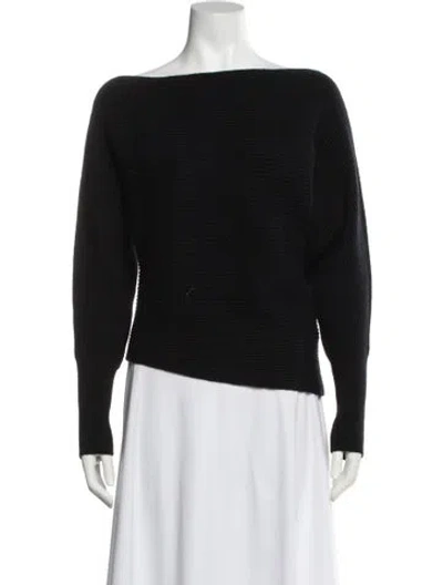 Pre-owned Intermix Wool Bateau Neckline Sweater In Black
