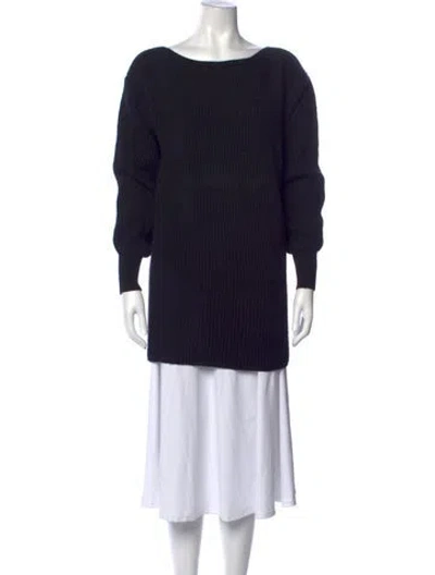 Pre-owned Intermix Wool Bateau Neckline Sweater In Black