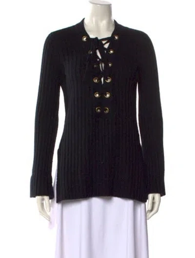 Pre-owned Intermix Wool Crew Neck Sweater In Black