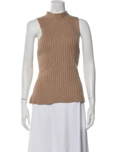 Pre-owned Intermix Wool Mock Neck Sweater In Brown