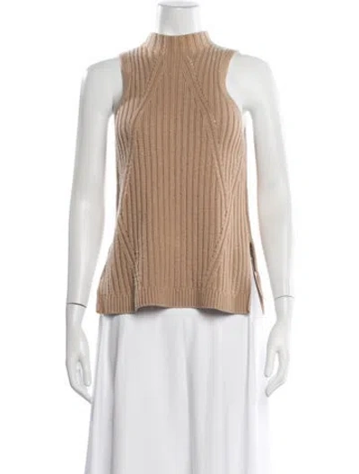 Pre-owned Intermix Wool Mock Neck Sweater In Brown