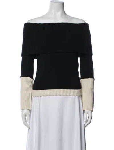 Pre-owned Intermix Wool Off-the-shoulder Sweater In Black