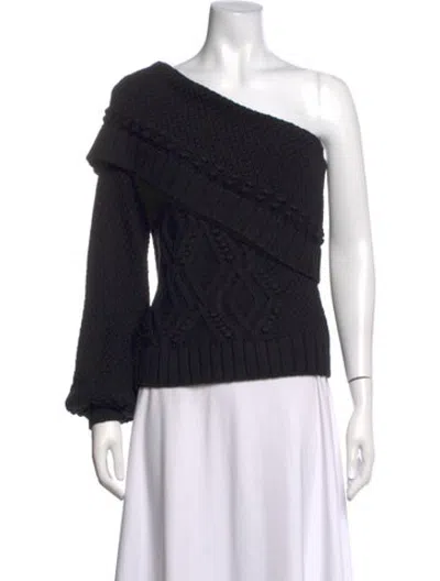 Pre-owned Intermix Wool One-shoulder Sweater In Black
