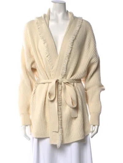 Pre-owned Intermix Wool Open Front Sweater In White