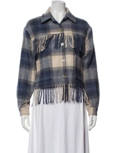 Pre-owned Intermix Wool Plaid Print Jacket In Blue