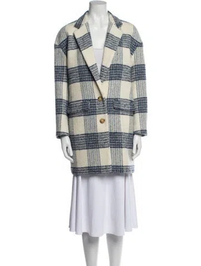 Pre-owned Intermix Wool Plaid Print Peacoat In Neutral