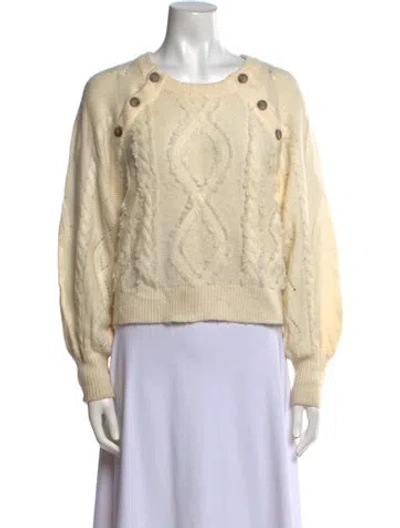 Pre-owned Intermix Wool Scoop Neck Sweater In White