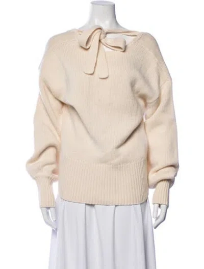 Pre-owned Intermix Wool Tie Neck Sweater In Neutrals
