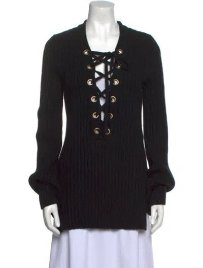 Pre-owned Intermix Wool V-neck Sweater In Black