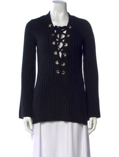 Pre-owned Intermix Wool V-neck Sweater In Black