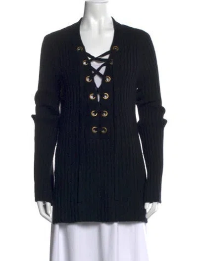 Pre-owned Intermix Wool V-neck Sweater In Black
