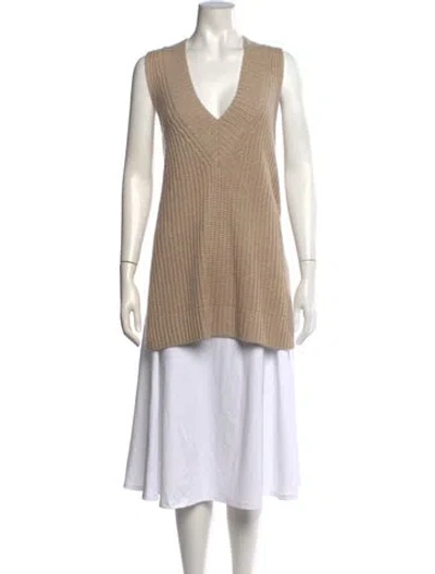 Pre-owned Intermix Wool V-neck Sweater In Brown
