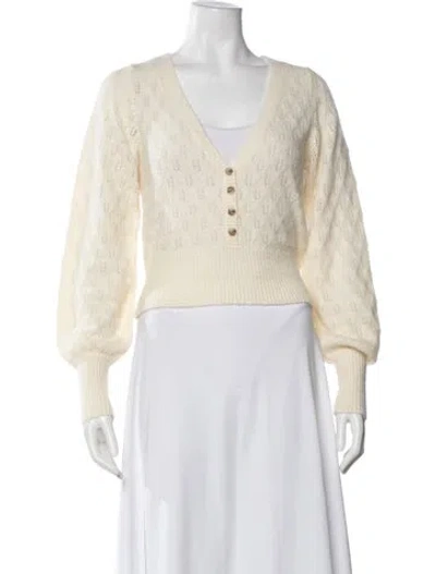 Pre-owned Intermix Wool V-neck Sweater In Neutrals