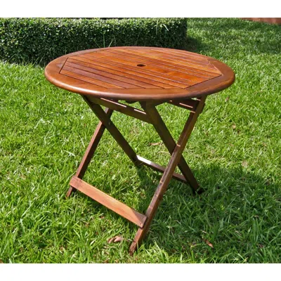 International Caravan 32" Round Folding Table With Straight Legs In Brown