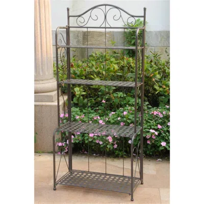 International Caravan 3472-rt-bn Mandalay Iron Folding Baker Rack, Rustic Brown