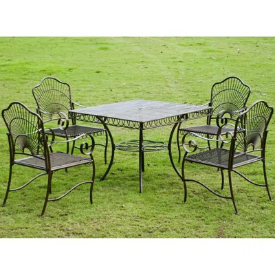 International Caravan 5-piece Sun Ray Iron Square Dining Group In Black