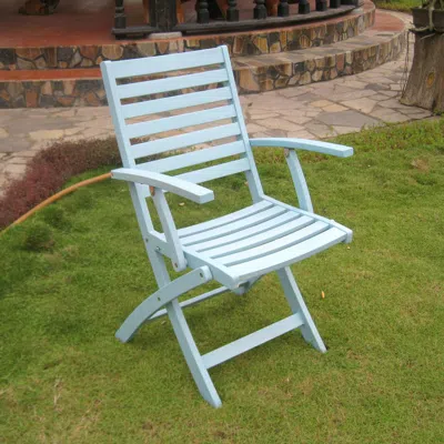 International Caravan Acacia Folding S/2 Ladder Back Armchair With Sky Blue Finish