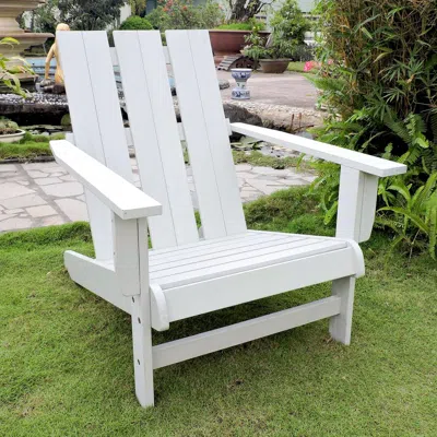 International Caravan Acacia Large Square Back Adirondack Chair With Antique White Finish