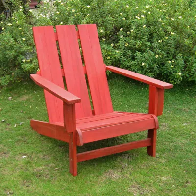International Caravan Acacia Large Square Back Adirondack Chair With Barn Red Finish
