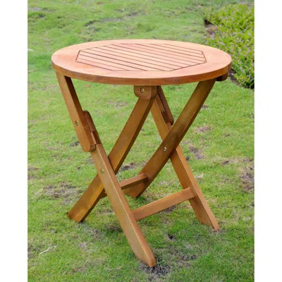 International Caravan Acacia Round Folding Table In Brown