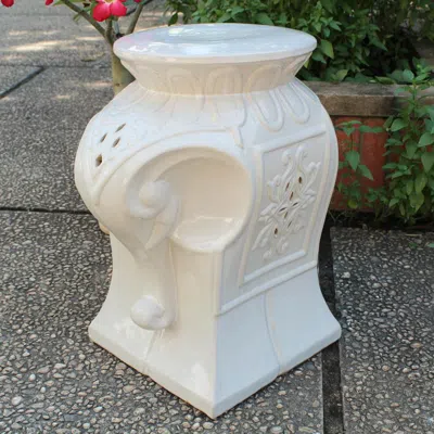 International Caravan Antique White Contemporary Elephant Ceramic Garden Stool In Black