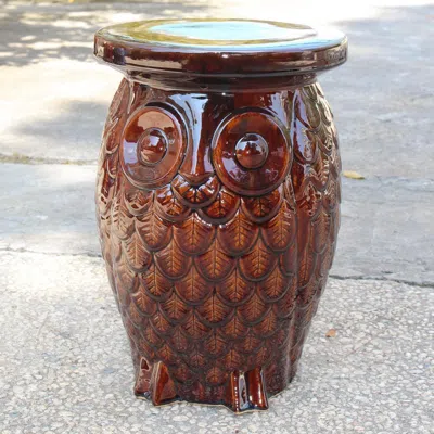 International Caravan Brown Wise Old Owl Ceramic Garden Stool