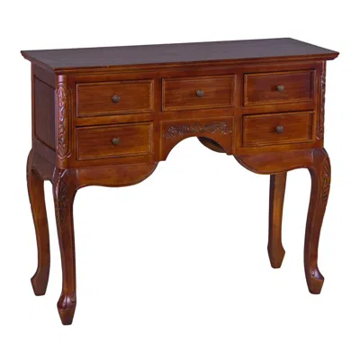 International Caravan Carved 5-drawer Queen Anne Wall Table