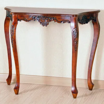 International Caravan Carved Four Leg Scalloped Wall Table
