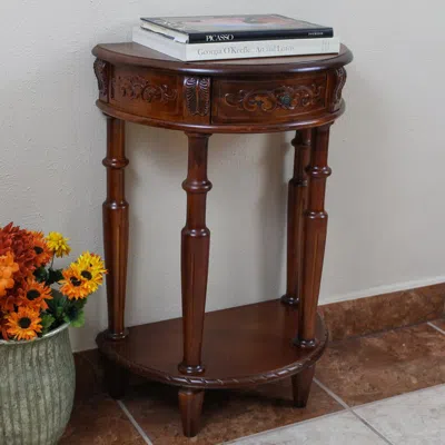 International Caravan Carved Small 1/2 Moon 2-tier Wall Table In Brown