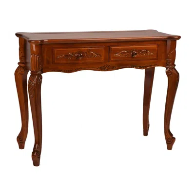 International Caravan Carved Wood 2 Drawer Queen Anne Hall Table In Brown