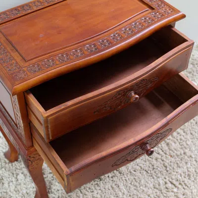 International Caravan Carved Wood Two Drawer Table