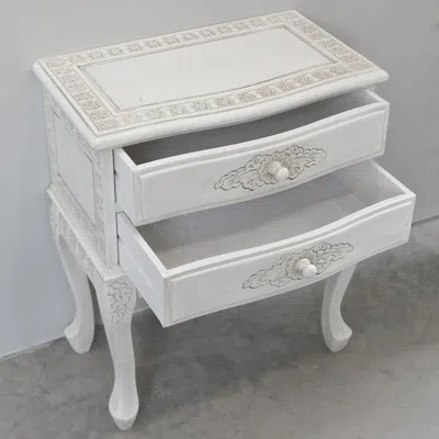 International Caravan Carved Wood Two Drawer Table In White