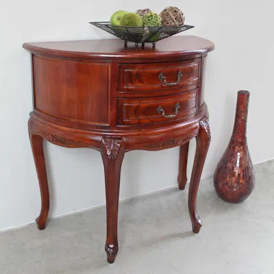 International Caravan Half Moon Wood Wall Table With Two Drawers In Brown