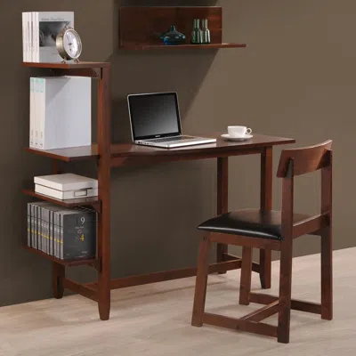 International Caravan Hamburg Study Set W/side Shelf, Desk And Chair In Brown