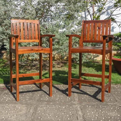 International Caravan Highland Acacia Americana Bar-height Arm Chair (set Of 2) In Black