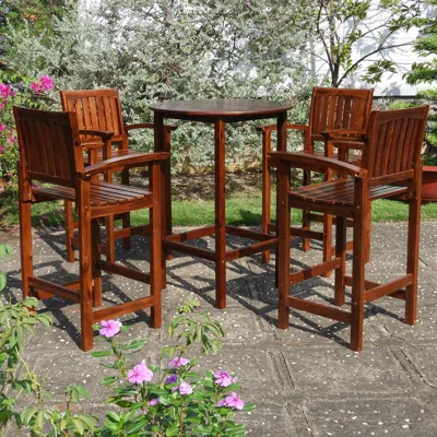 International Caravan Highland Outdoor Bar Height Dining Set, Stain In Brown