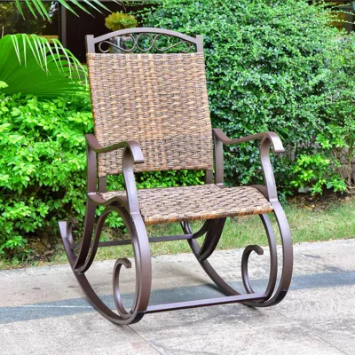 International Caravan Ibiza Resin Pandan Aluminum Rocking Chair In Brown