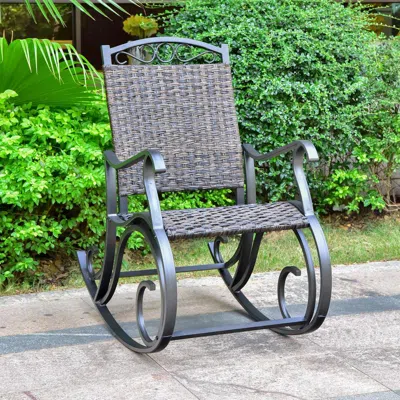 International Caravan Ibiza Resin Pandan Aluminum Rocking Chair In Brown