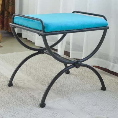 International Caravan Iron Upholstered Vanity Stool In Blue