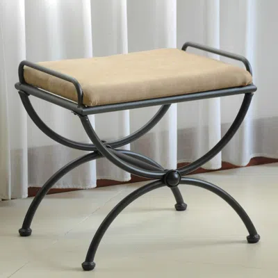 International Caravan Iron Upholstered Vanity Stool In Neutral