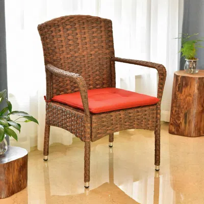 International Caravan Majorca Resin Pandan Steel Arm Chair With Cushions In Brown