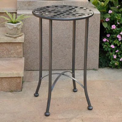 International Caravan Mandalay 16-inch Outdoor Side Table, Hammered Pewter