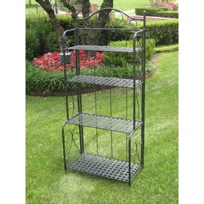 International Caravan Mandalay Iron Folding Baker Rack In Black