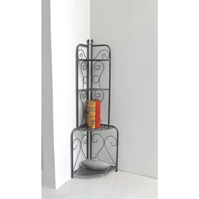 International Caravan Mandalay Iron Folding Corner Bakers Rack In Brown