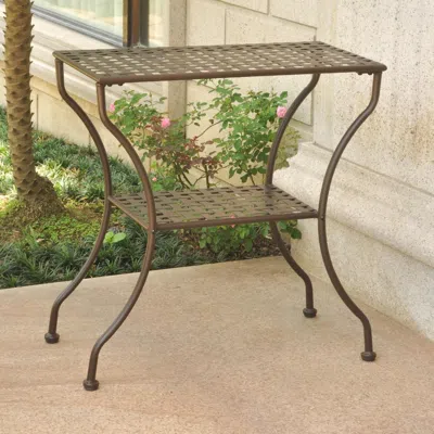 International Caravan Mandalay Iron Rectangular 2 Tier Table In Brown