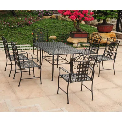International Caravan Mandalay S/7 Iron Outdoor Dining Set In Black