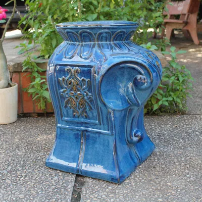 International Caravan Navy Blue Contemporary Elephant Ceramic Garden Stool