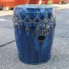 International Caravan Navy Blue Tasseled Drum Creamic Garden Stool