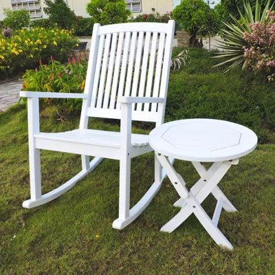 International Caravan Nicosia Acacia Wood Rocker And Side Table In White